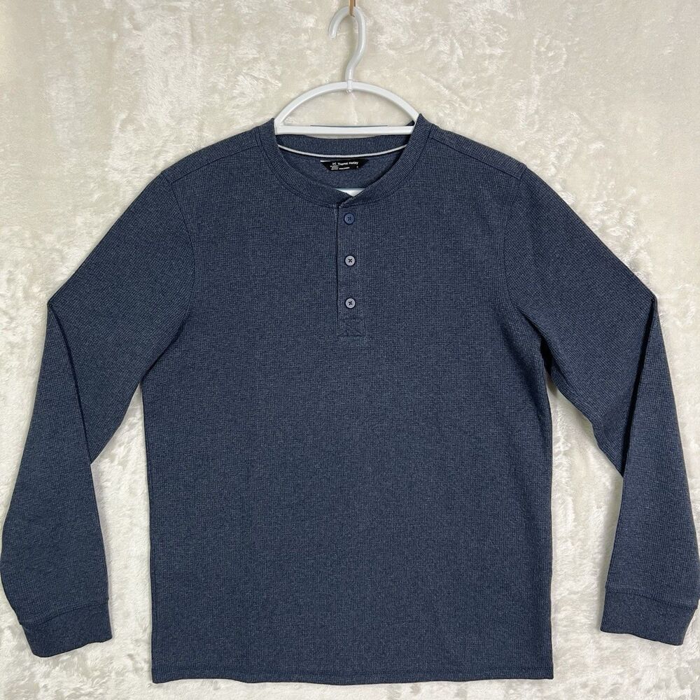 Thermal Henley 3 Button Front Long Sleeve Man’s Sz M Blue Regular Fit